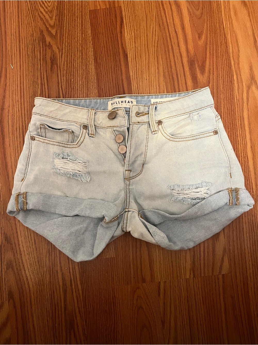 Bullhead Light Blue Distressed Denim Shorts